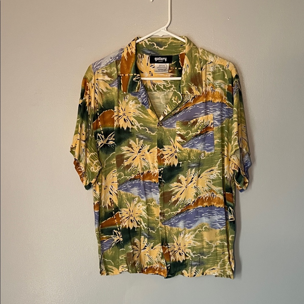 Gallery Kids Tropical Button Down Shirt - Green, Blue, Brown